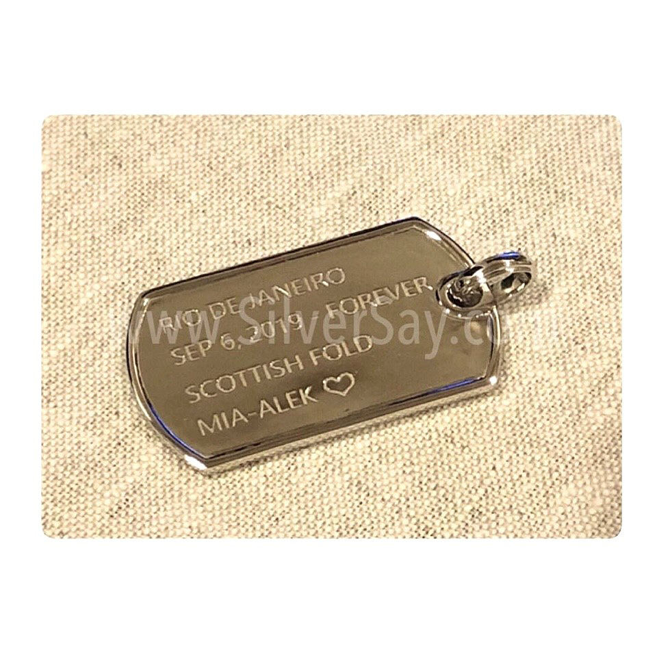 แผ่นป้ายชื่อด็อกแท็ก Dog Tag สลักชื่อสลักข้อความ เงินแท้ 925 ชุบทองคำขาว