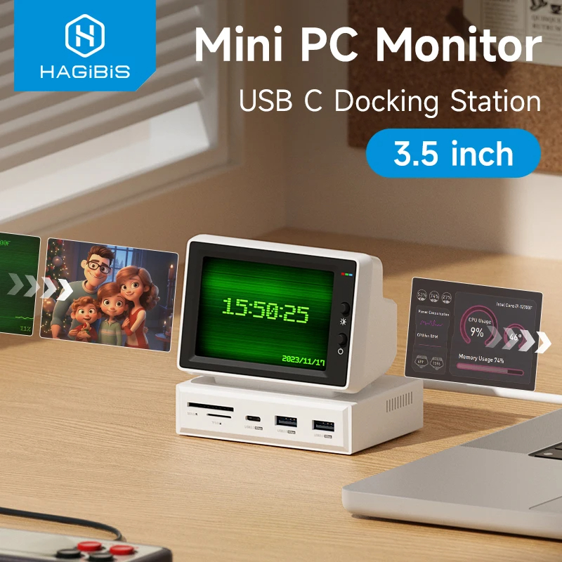 Hagibis X86 จอจิ๋ว 3.5inch IPS 960x640 model USB Mini Screen with USB C Hub, USB-C&HDMI Monitor