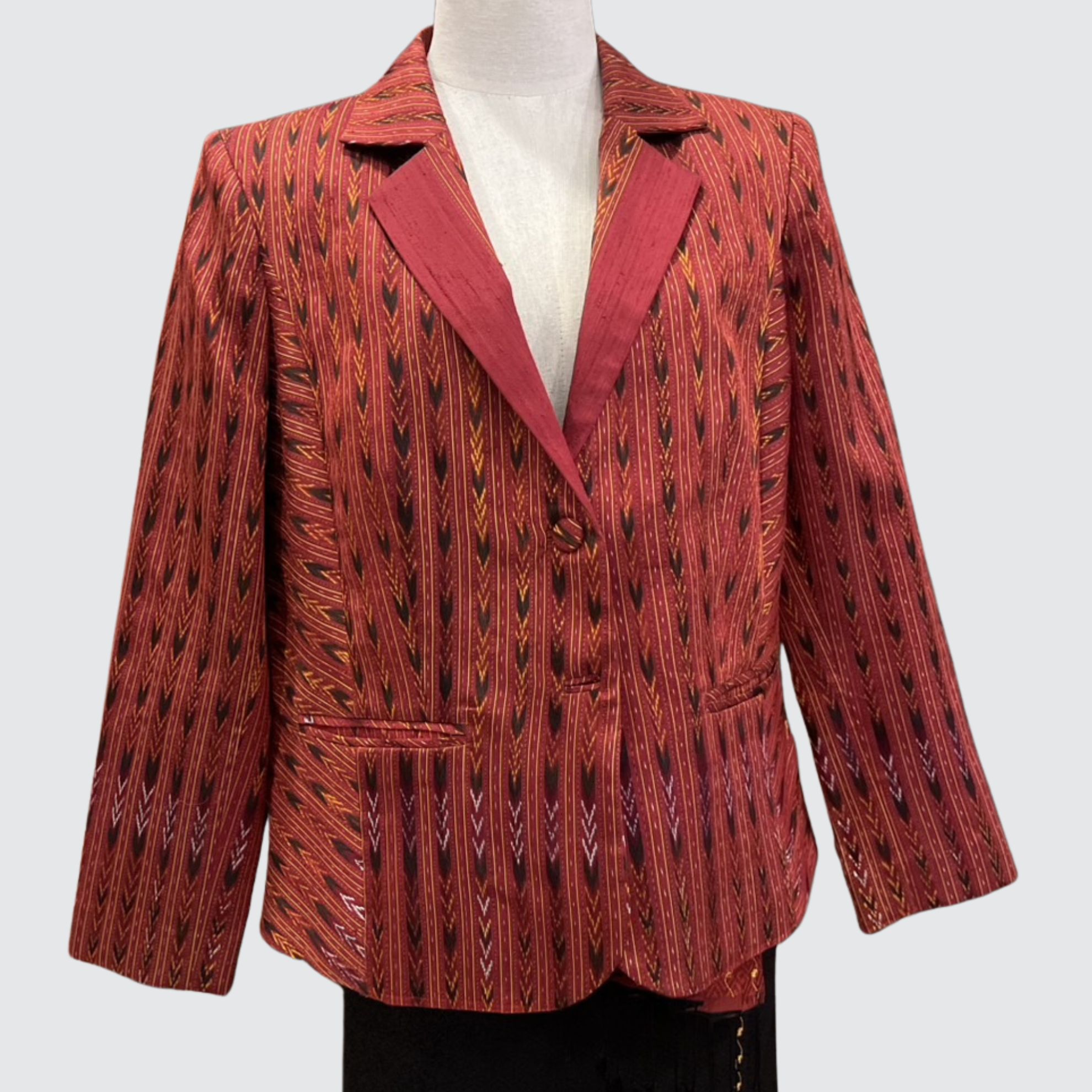 เสื้อสูทผ้าไหม ลายโฮล แขนยาว ไซส์XL สีแดง รหัส WD-PTS-060968