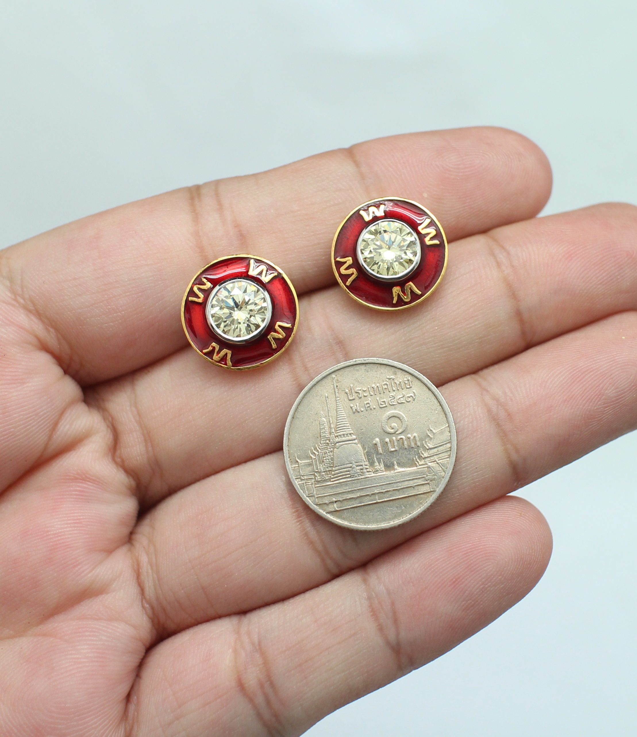 SI219 ต่างหูพลอยขาว ตัวเรือนเงินลงยา เงินแท้ นน.5.7 กรัม