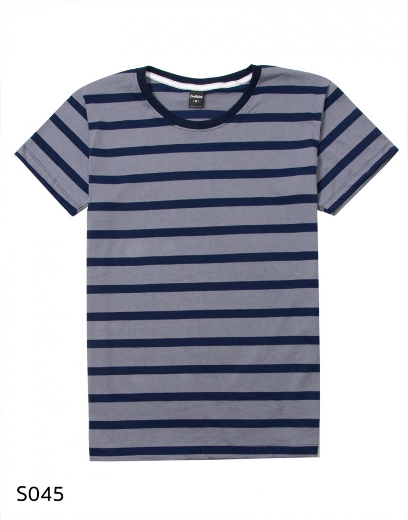 เสื้อยืดคอกลมลายทาง S045 (สีขาวเหลืองเล็ก)
