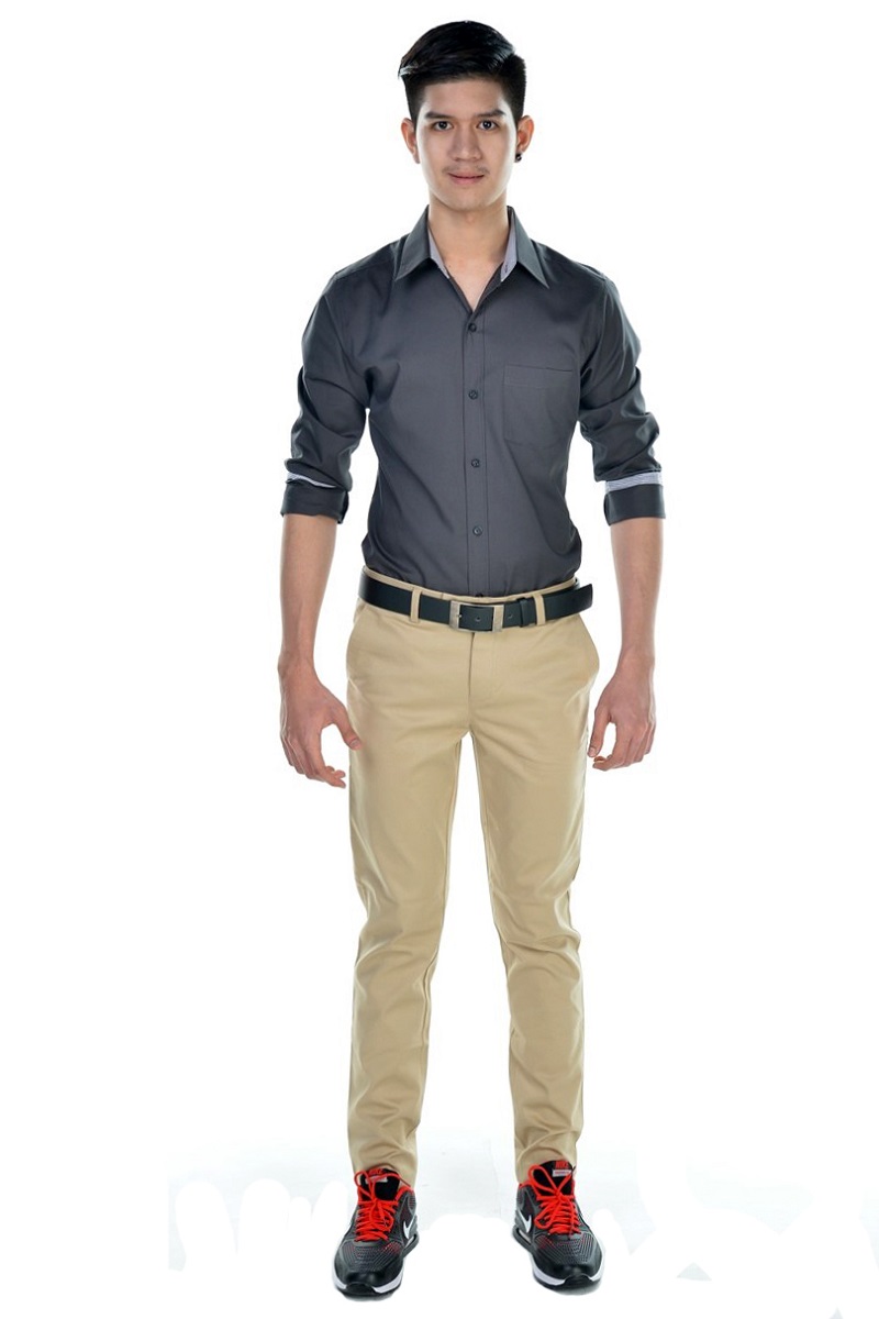 เสื้อเชิ้ตผู้ชายสีเทาเข้ม S-016