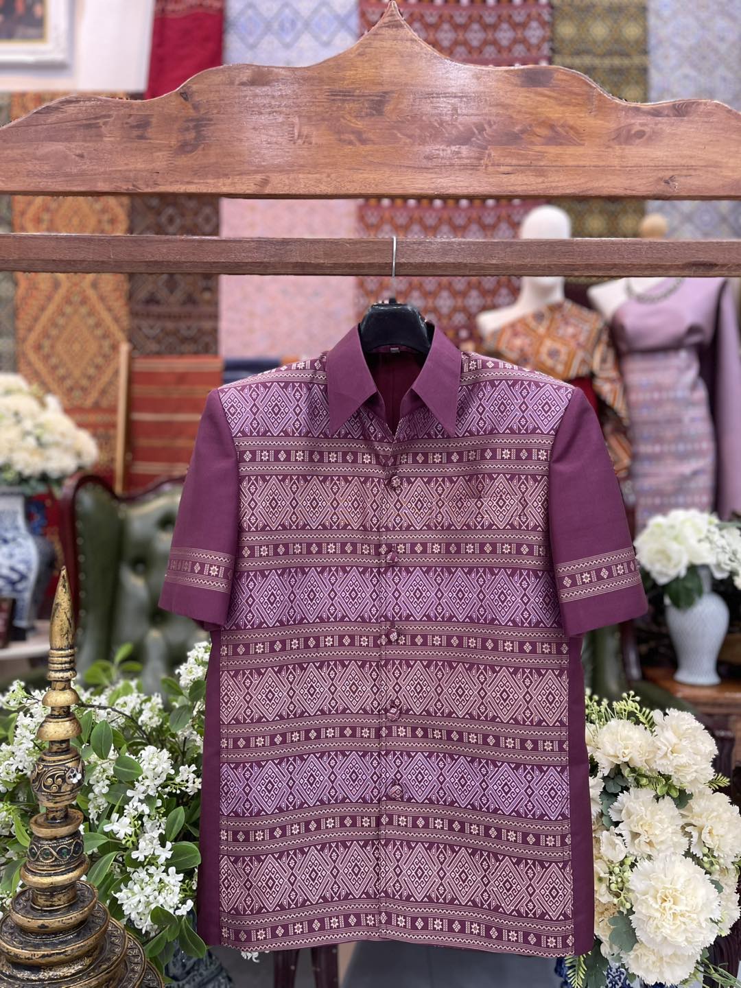 เสื้อสูทไหมแพรวา แขนสั้น สีม่วงเปลือกมังคุด ไซส์L รหัส DR-BM-0523685