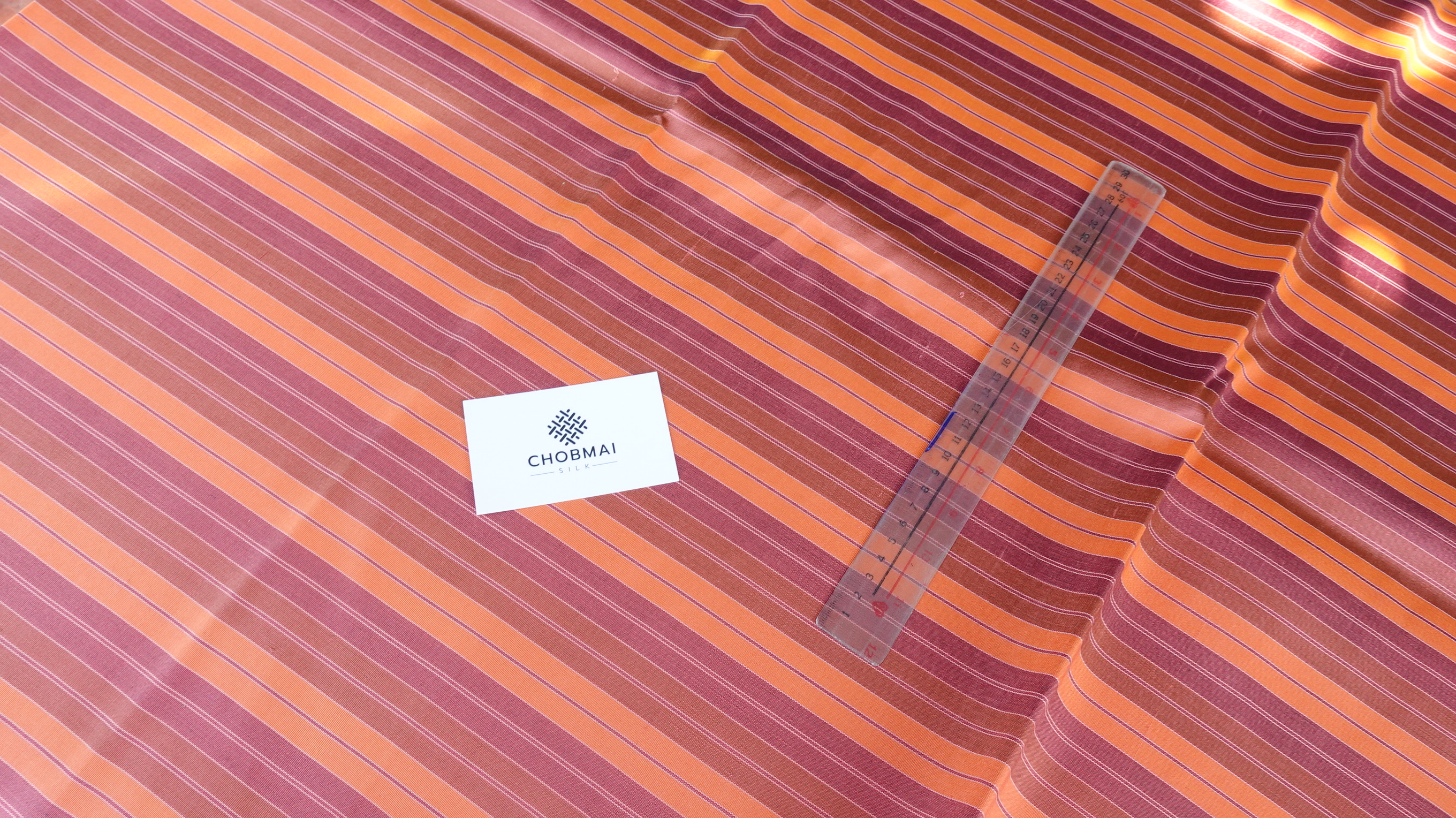 ผ้าไหม ลายริ้ว ไหมแท้ multicolor ลายขาวม้า สีส้ม (ราคาต่อเมตร) รหัส MC-76-P4582
