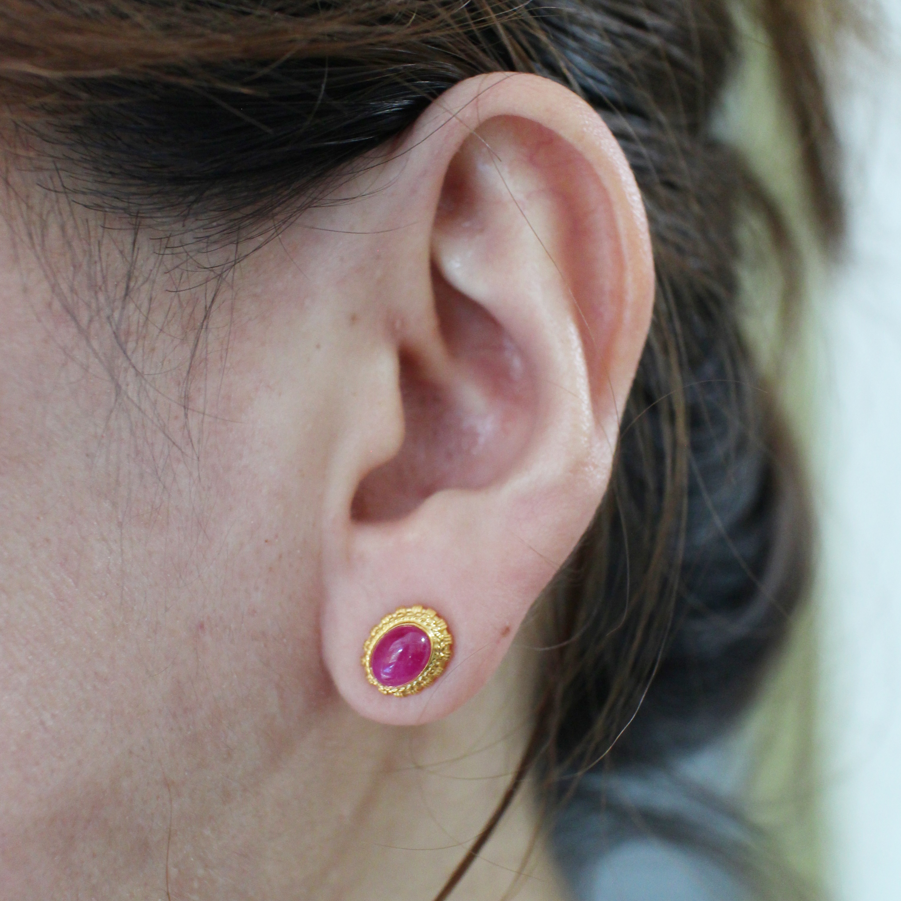 ER25057 ต่างหูทับทิมล้อมจั่นมะพร้าว ทองแท้ 90% นน.รวม 5.6 กรัม