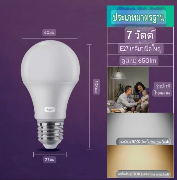 Philipsซีรีส์ประหยัด7วัตต์ จำนวนบรรจุ 12 ดวง / ลัง