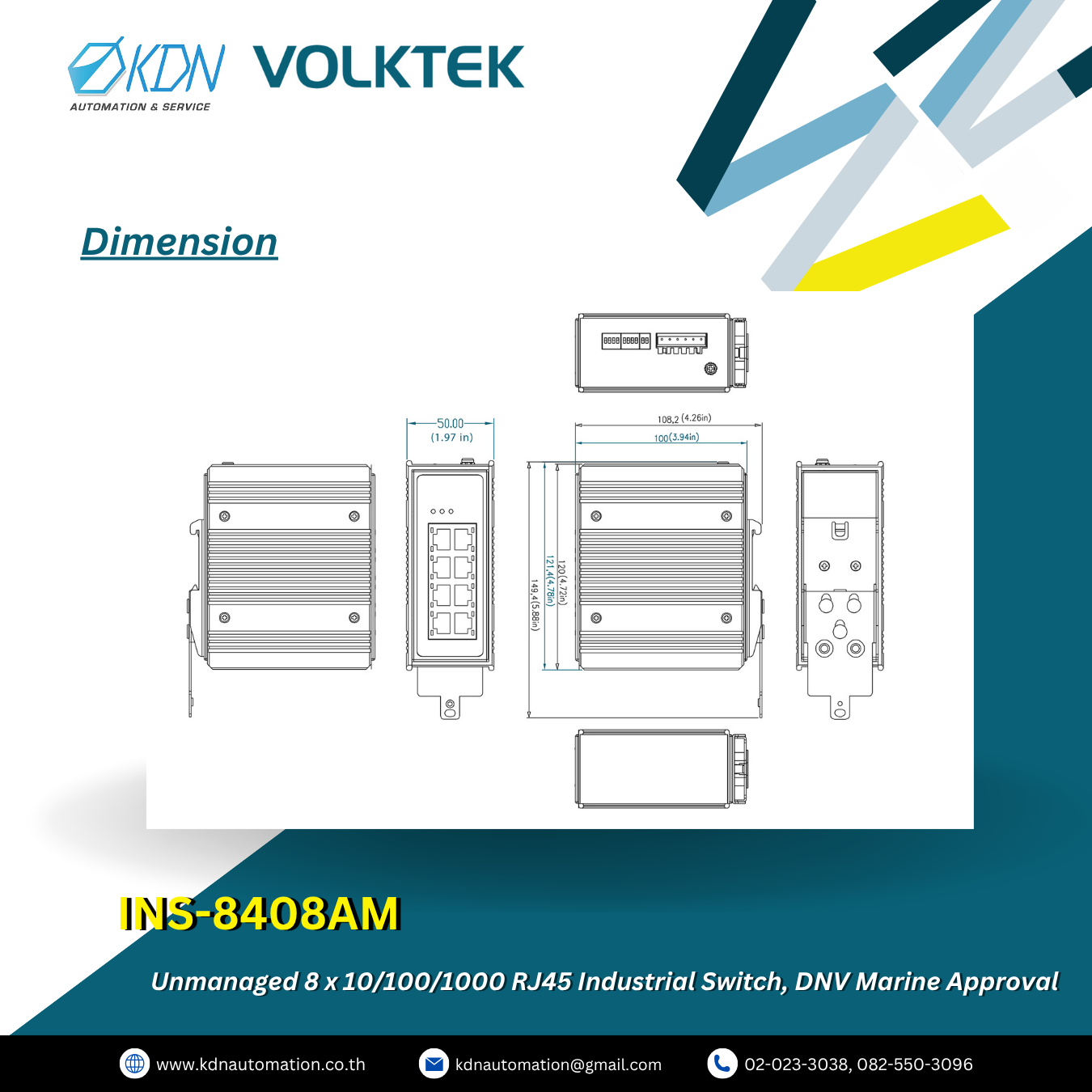 INS-8408AM Volktek Unmanaged 8 x 10/100/1000 RJ45 Industrial Switch, DNV Marine Approval