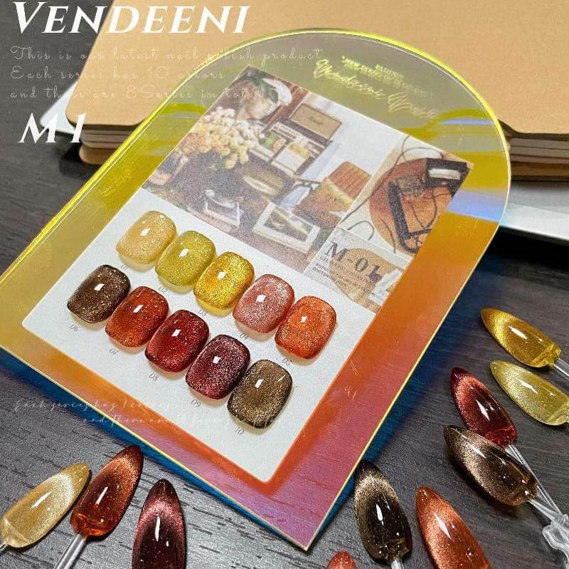 [1Set/10ขวด] ชุดสีเจล สีเจลแฟลช แคทอาย แบรนด์VENDEENI M1 ขนาด15ml แถมชาร์ตสี!!