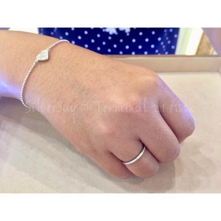 สร้อยข้อมือร้อยรูปหัวใจฝังเพชรสวิส/จิกไข่ปลาเต็มหน้า