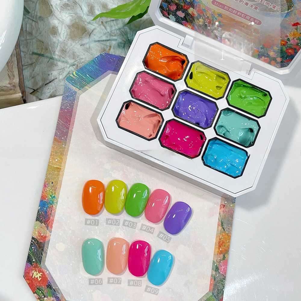 สีเจลเพ้นท์ สีเจลทำออมเบรย์ สีเจลไล่สี ใช้ทาได้ สีสดใส แบบตลับ 9สี/เซต