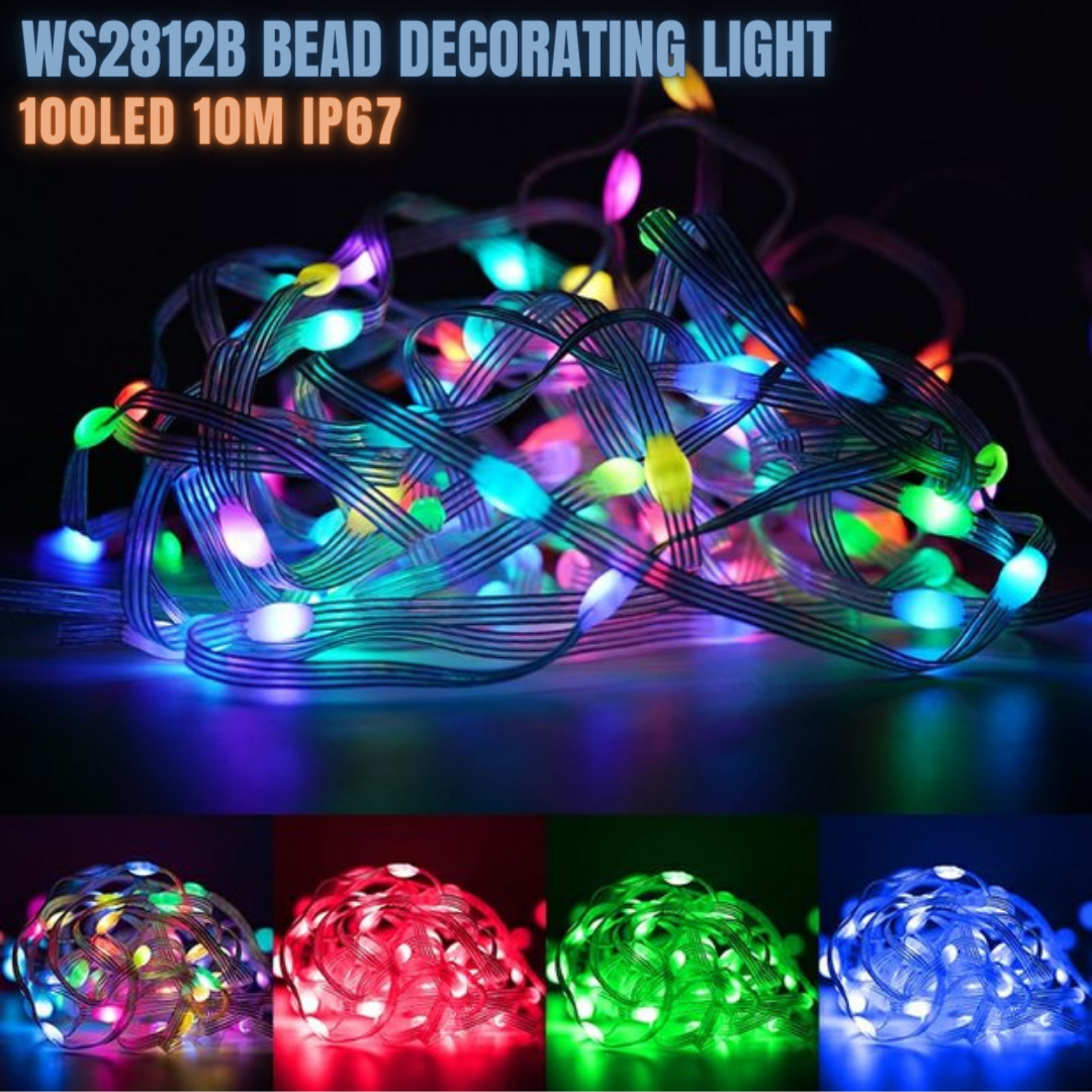 5V WS2812B Bead ไฟกระพริบ 10M 100LED Addressable RGBIC IP67 Wire Lamp Christmas Garden ไฟประดับคริสต์มาส ประดับสวน ปาร์ตี้