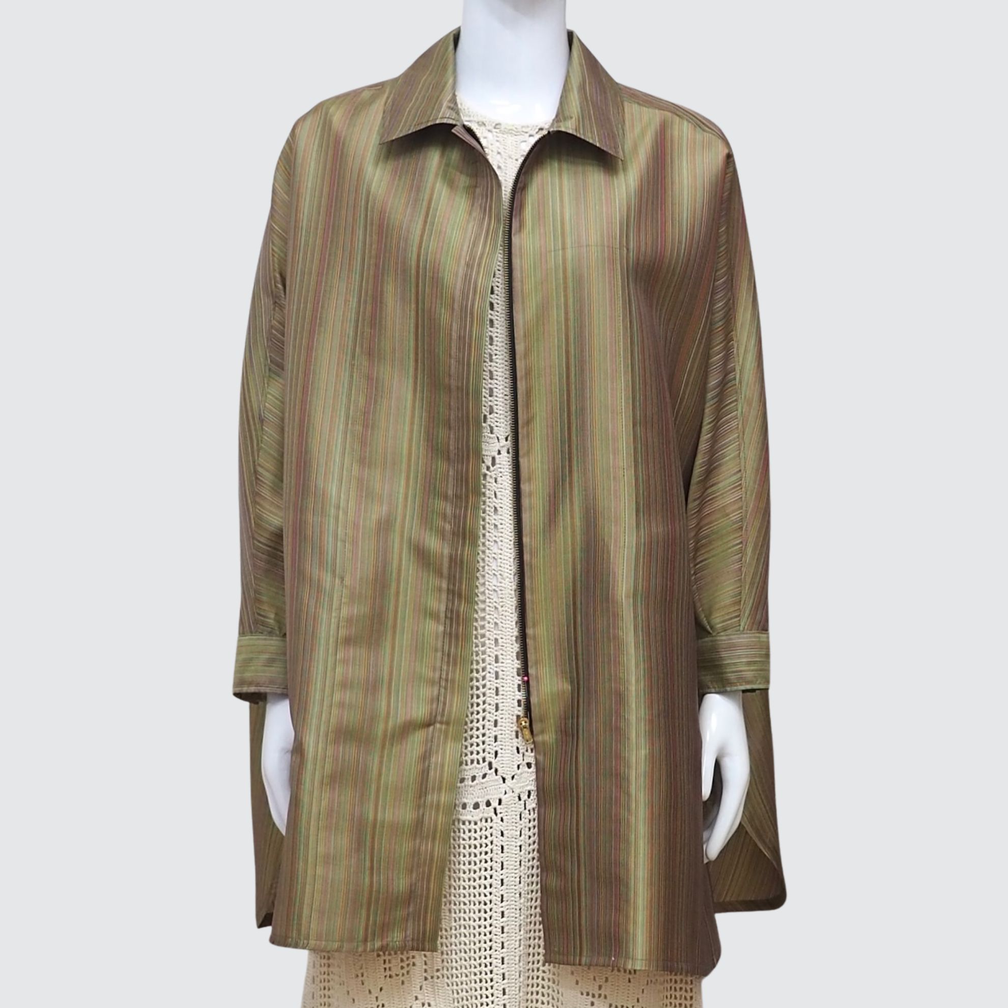 เสื้อแขนยาว ใส่เป็นเดรสได้ ตัดเย็บจากผ้าไหมลายริ้ว ไหมแท้ 100% | ตัดเย็บตามรูปร่าง | เลือกผ้า ส่งไซส์ได้