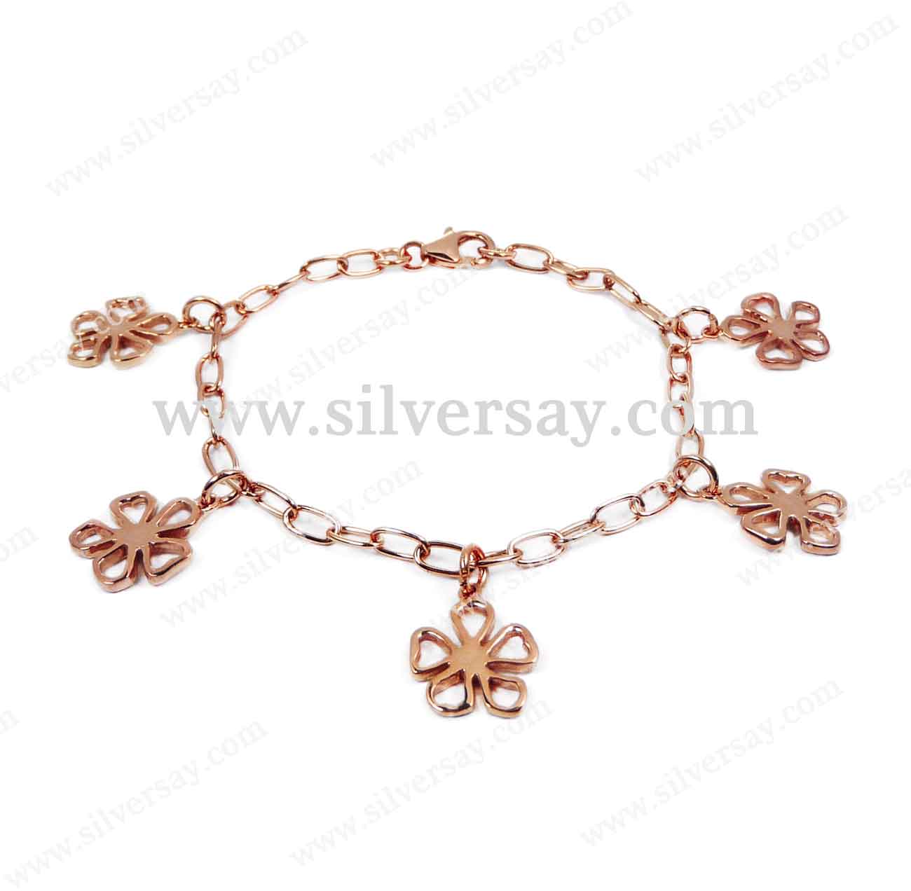 สร้อยข้อมือฉลุลายรูปดอกไม้โมเดิร์น/สีทองชมพูพิ้งค์โกลด์