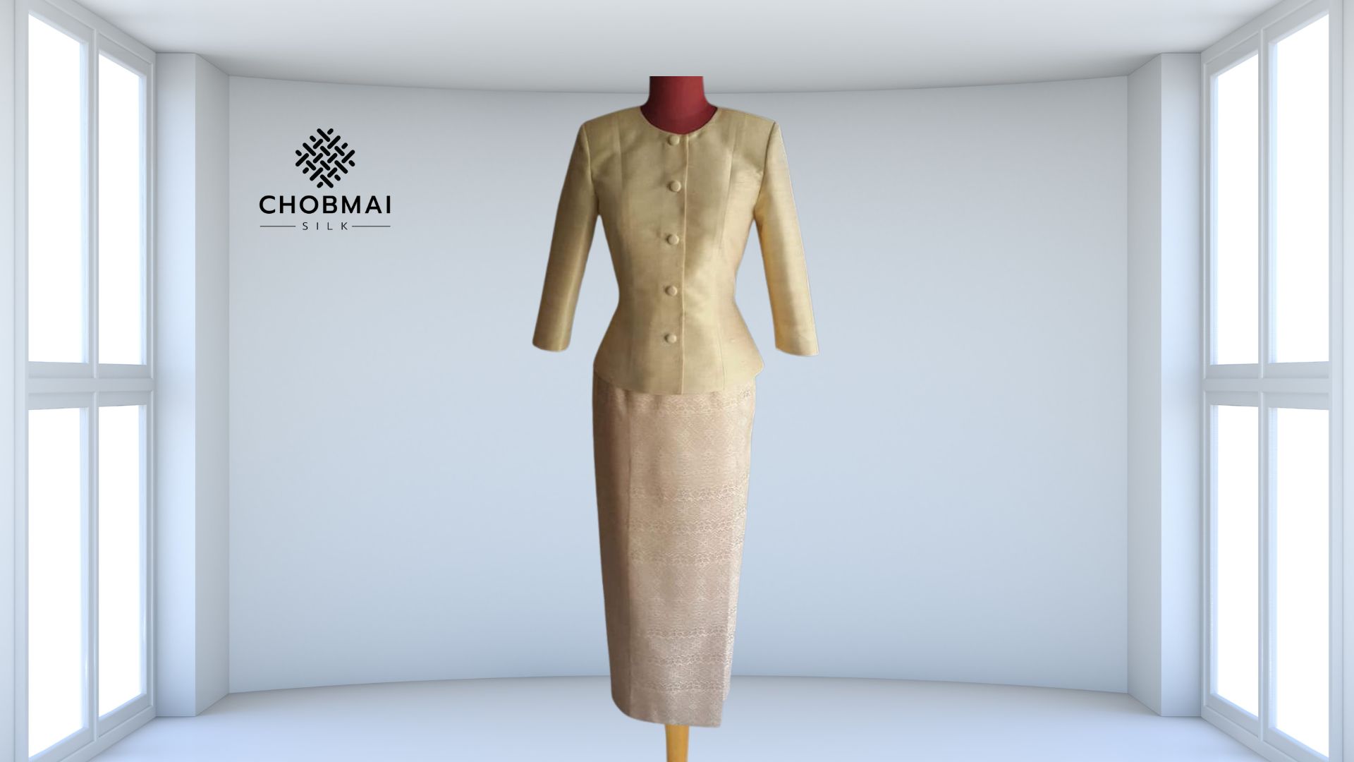 แบบตัดชุด แยกชิ้น เสื้อ+กระโปรง ผ้าไหม (ไม่รวมผ้า) chobmai x ARW รหัส CUT-ARW-07096711