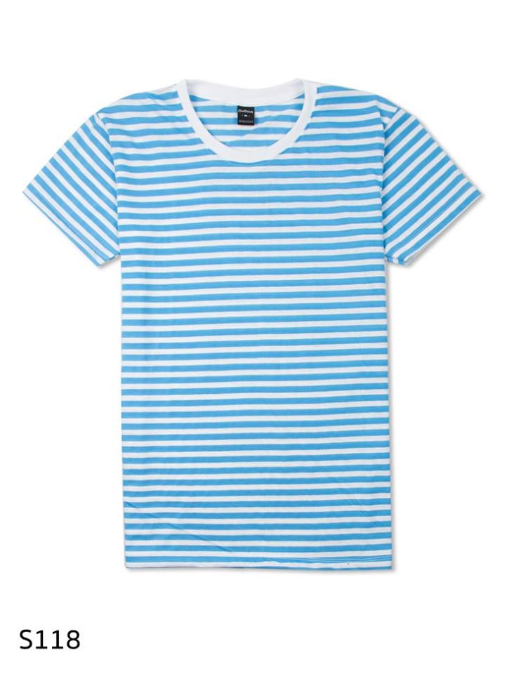 เสื้อยืดคอกลมลายทาง S118 (ริ้ว1ซม. สีฟ้าเเซ่บไวท์)
