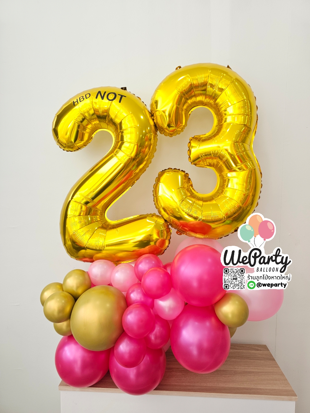 Kids HBD ลูกโป่งวันเกิดฐานตั้งตัวเลข32" อายุ2ตัวติดชื่อ1ด้าน