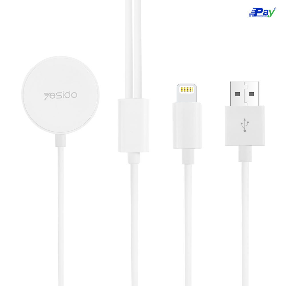 สายชาร์จ 2in1 สายชาร์จ2หัว USB to Apple Watch + Lightning Yesido สายชาร์จสมาร์ทวอทช์