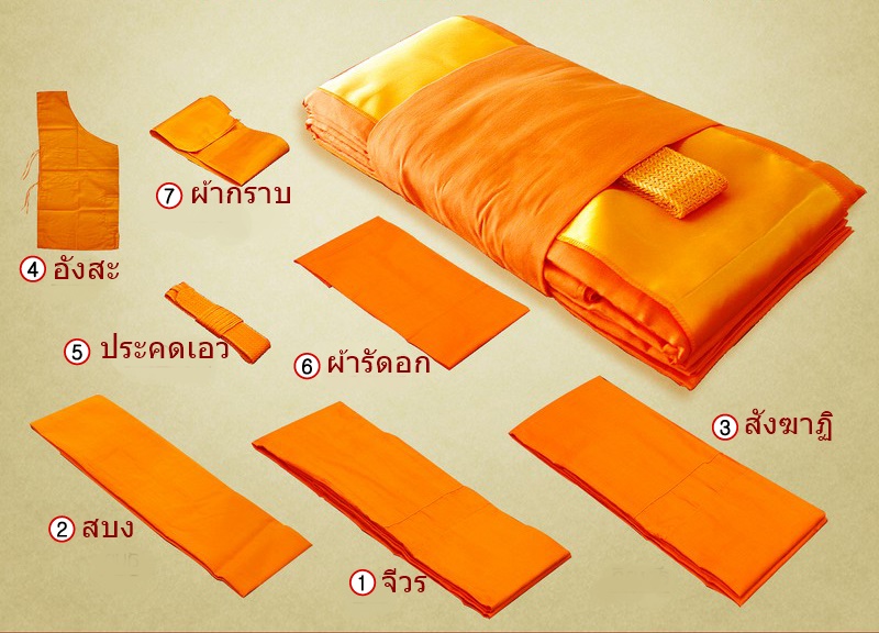 ผ้าไตรจีวรเต็ม ผ้าโทเร 7 ชิ้น