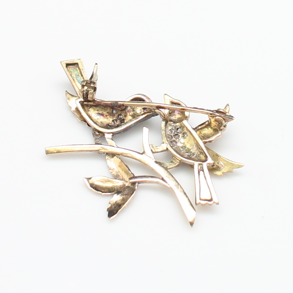 CL25013 เข็มกลัดนกคู่ ฝังเพชรแท้ ทองแท้ 14k นน.รวม 4.6 กรัม