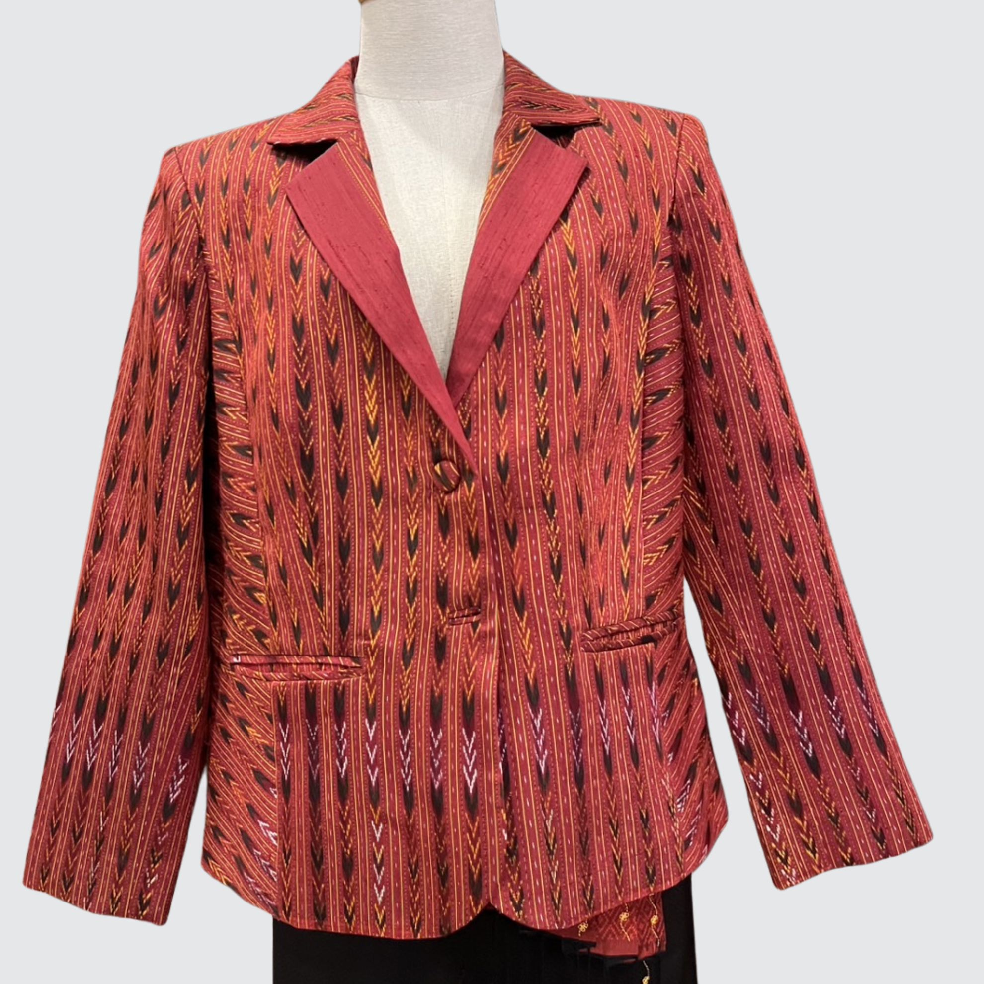 เสื้อสูทผ้าไหม ลายโฮล แขนยาว ไซส์XL สีแดง รหัส WD-PTS-060968