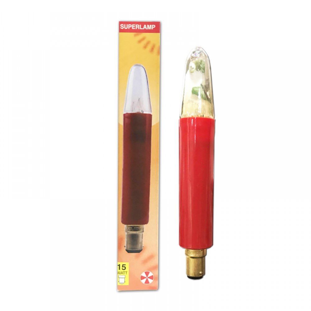 หลอดเทียนยาว สีแดง 10W (โหล)