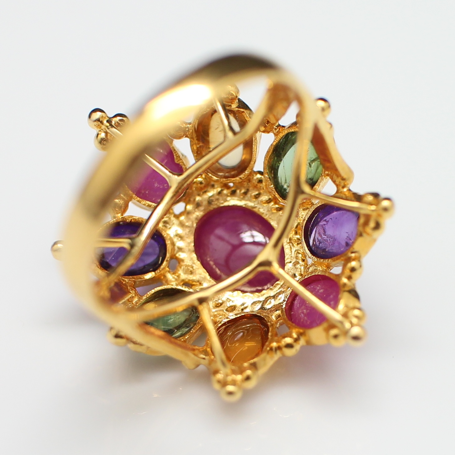 RG250110 แหวนพลอยหลากสียอดทับทิม ทองแท้ 90% นน.รวม 7.8 กรัม ขนาดแหวน 55