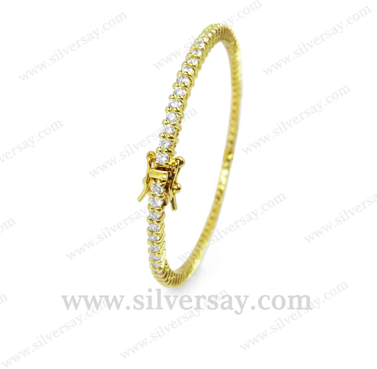 กำไลเพชรสวิส 2 มม.แถวรอบวง/หนามเตยร่วม/เปิดได้/สีทองคำ22k