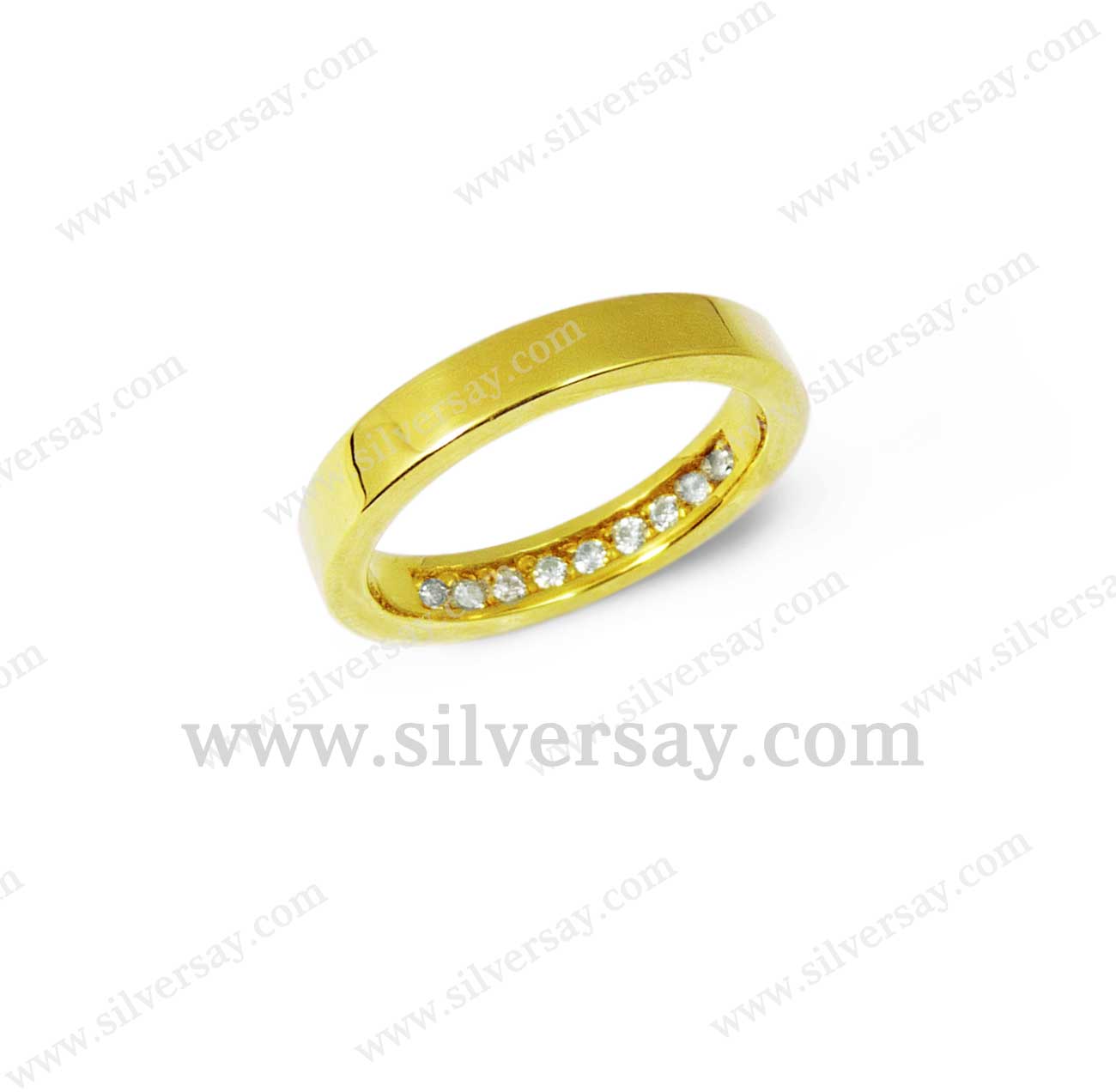 แหวนแก้เคล็ดซ่อนเพชรเก้าเม็ด/โมเดิร์น-วงบาง/สีทองคำ22k