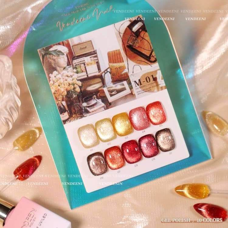 [1Set/10ขวด] ชุดสีเจล สีเจลแฟลช แคทอาย แบรนด์VENDEENI M1 ขนาด15ml แถมชาร์ตสี!!