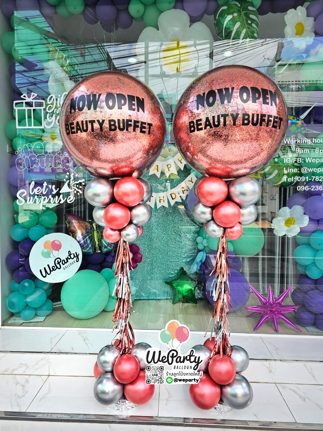 ต้นยืนลูกโป่งหัวกริตเตอร์ 36" ตกแต่งคอบน-ล่าง+พู่ Balloon Standee(ไม่เคลือบแววอควา)
