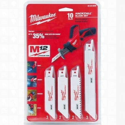 Milwaukee Hack Zaw 49-22-0220 ชุดใบเลื่อยแฮ็คซอว์ ตัดไม้ โลหะบาง PVC 10 ใบ/ชุด มิลวอคกี้