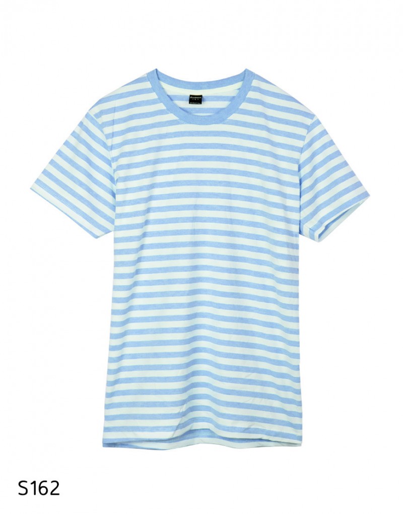เสื้อยืดคอกลมลายทาง S162 (สีฟ้าอ่อนฟอก)