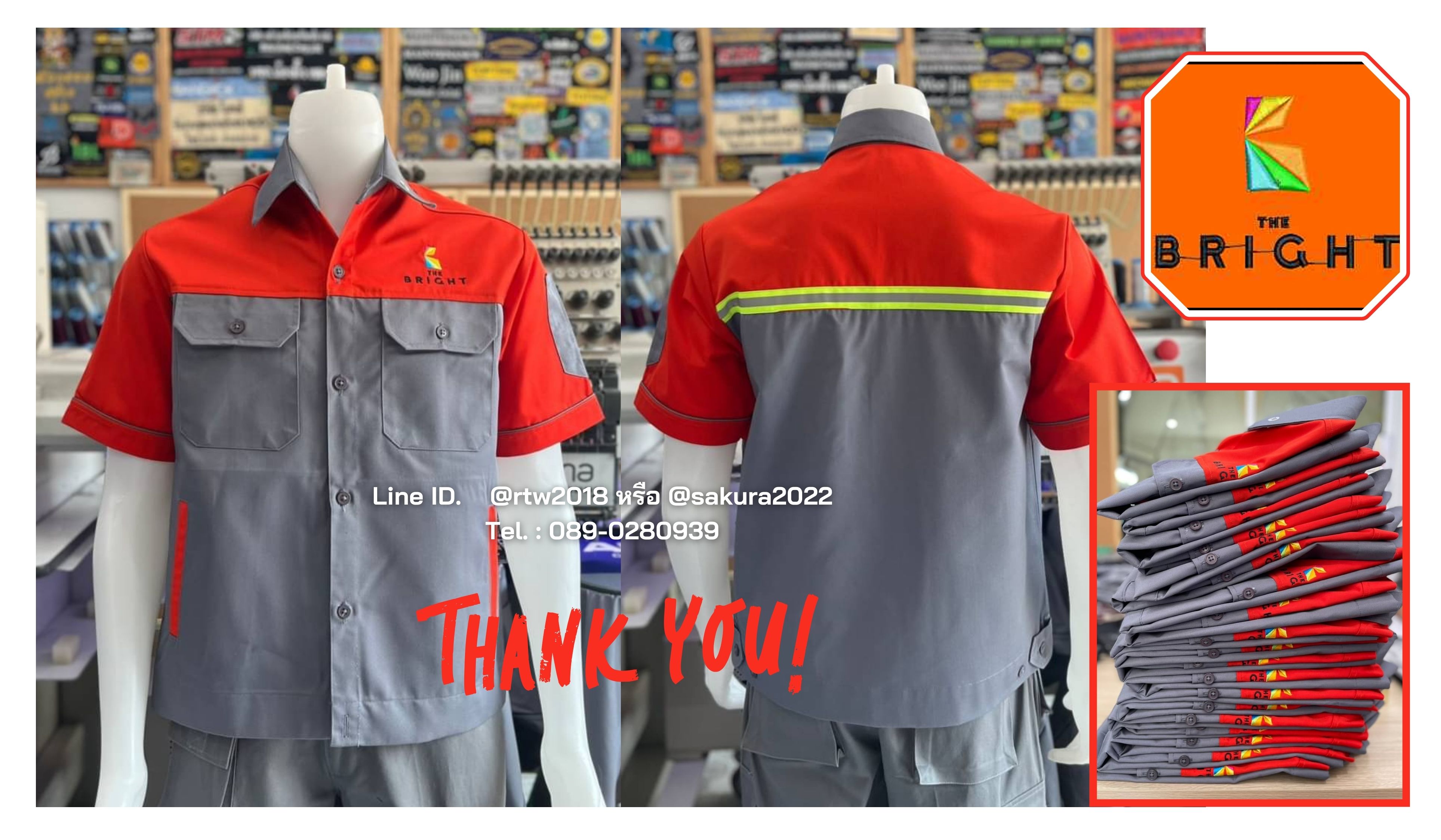 รหัส A22.5 : เสื้อช่างแขนสั้นผ้าคอมทวิวเทาอกส้ม