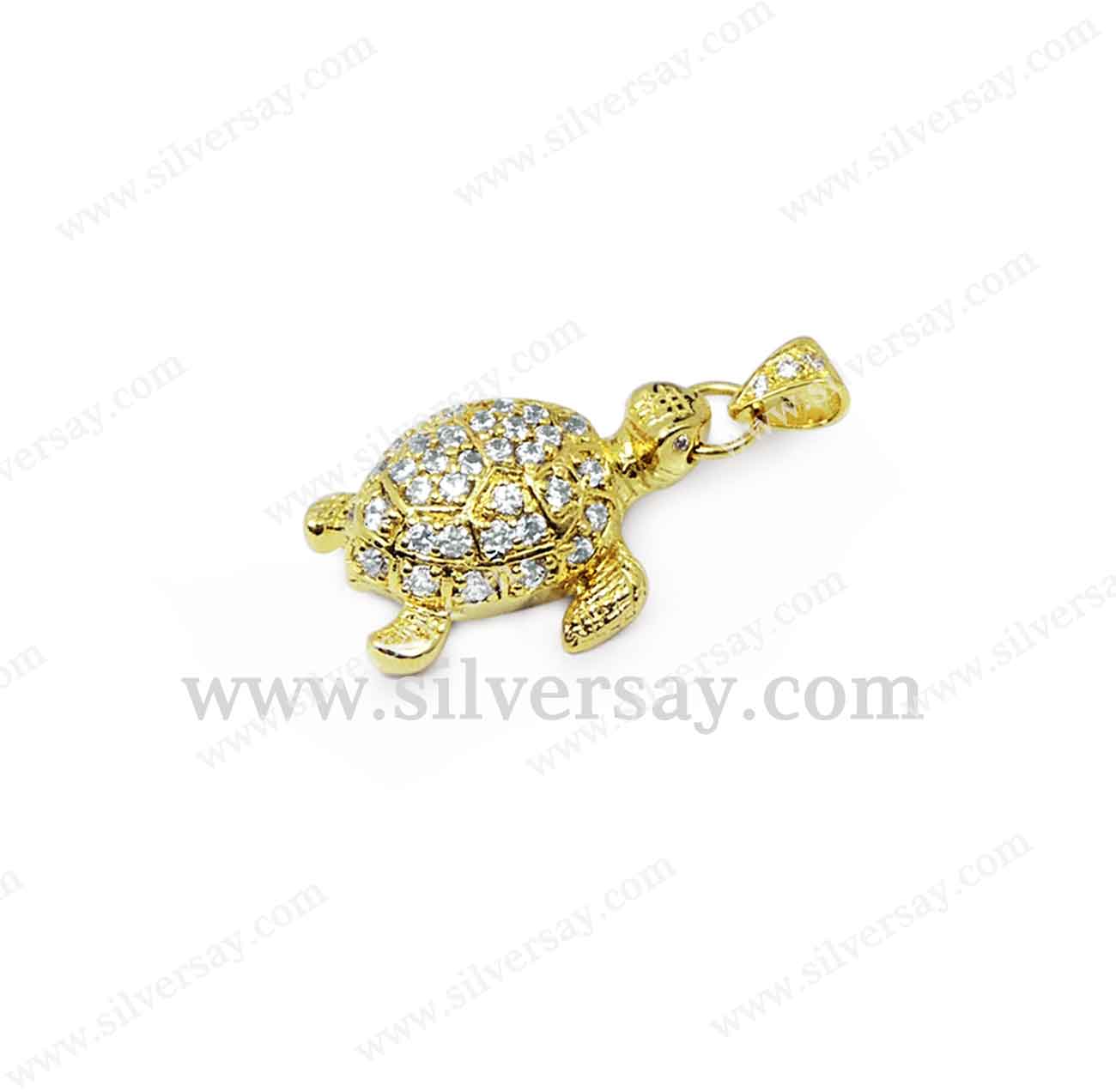 จี้เต่าทะเลฝังเพชรสวิส/สีทองคำ22k