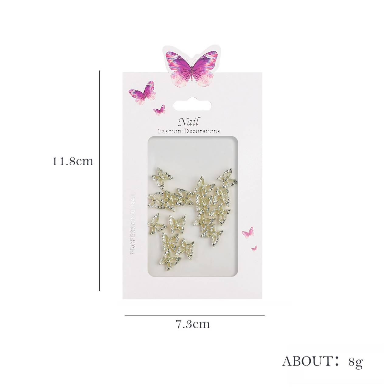 อะไหล่ติดเล็บผีเสื้อ เครื่องประดับเล็บ ผีเสื้อเพชร เงิน-ทอง 3D Nail Art