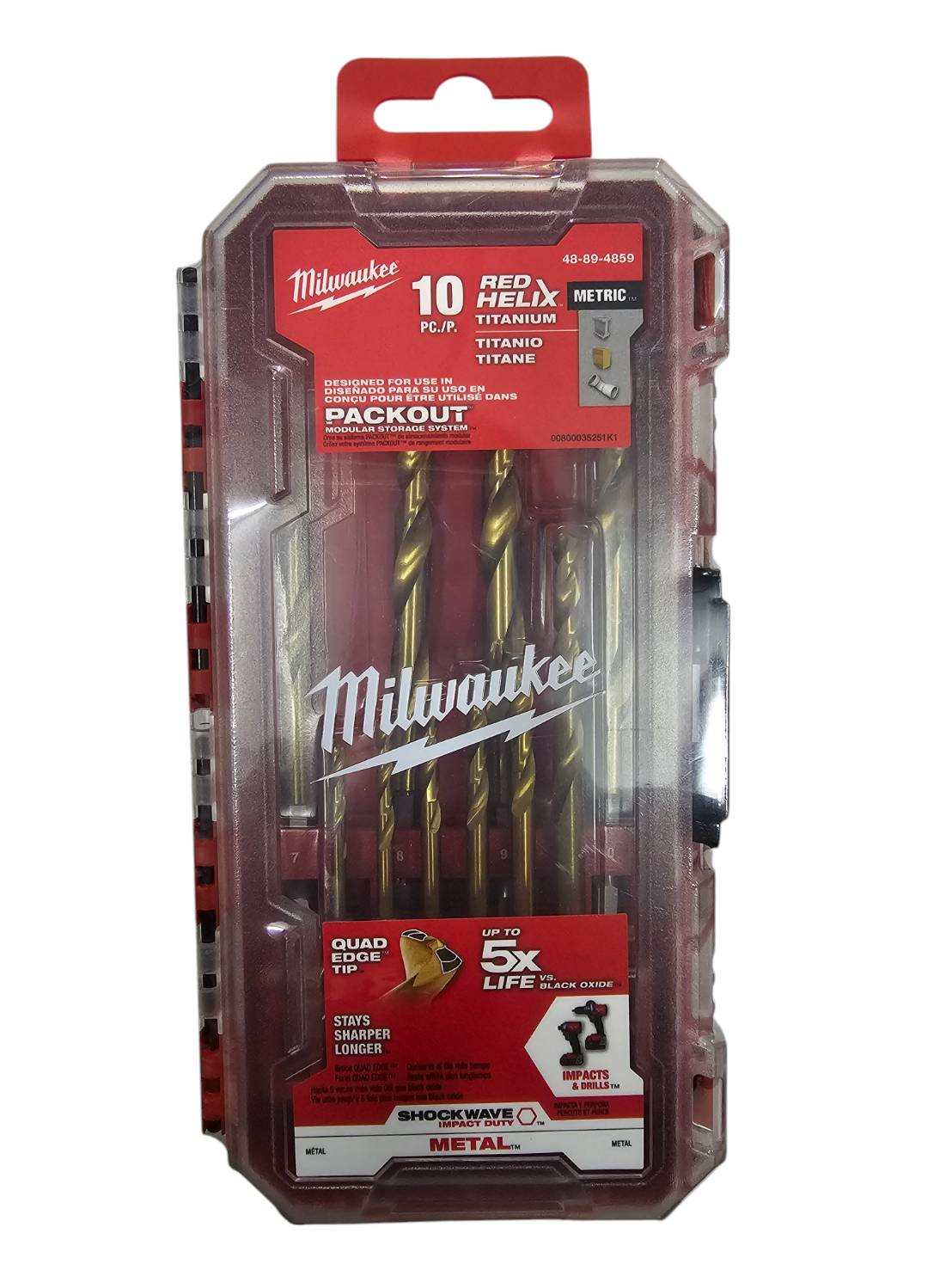 Milwaukee Red Hex HSS-G 48-89-4859 Titanium ชุดดอกสว่านก้านหกเหลี่ยม 10 ดอก/ชุด เจาะเหล็ก ชุบไทเทเนียม มิลวอคกี้