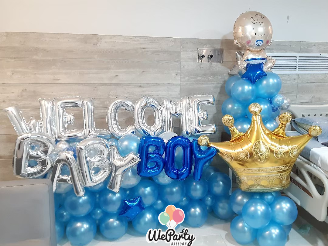 ลูกโป่งต้อนรับเด็กแรกเกิด WELCOME BABY BOY Standing & Gold Crown & A Little Baby Boy(4pcs)(สนใจสั่งซื้อผ่าน Line: @weparty)