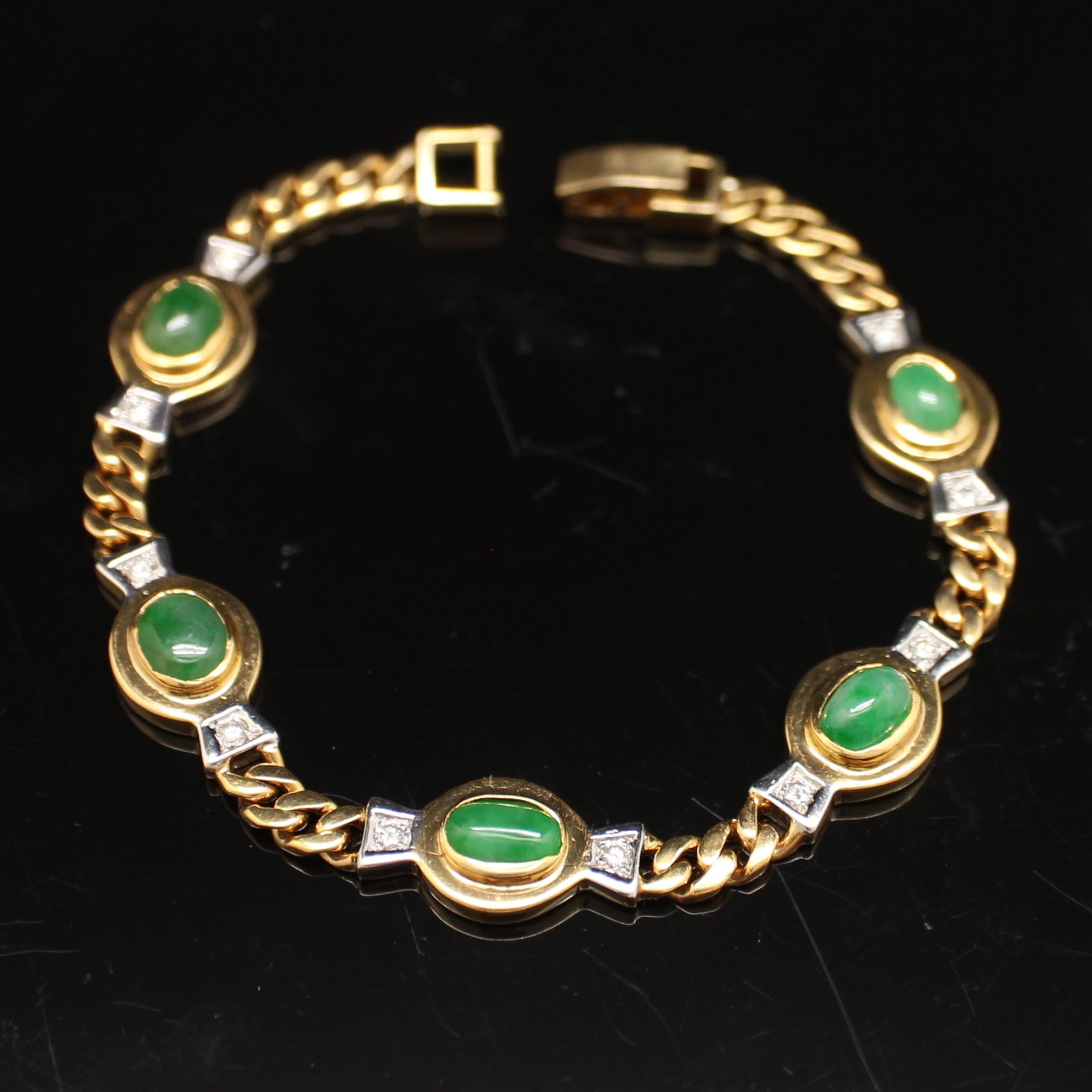 BL25077 สร้อยข้อมือหยก เพชรแท้ 0.30 กะรัต ทองแท้ 90% นน.รวม 21.92 กรัม ยาว 17 ซม. มีใบเซอร์