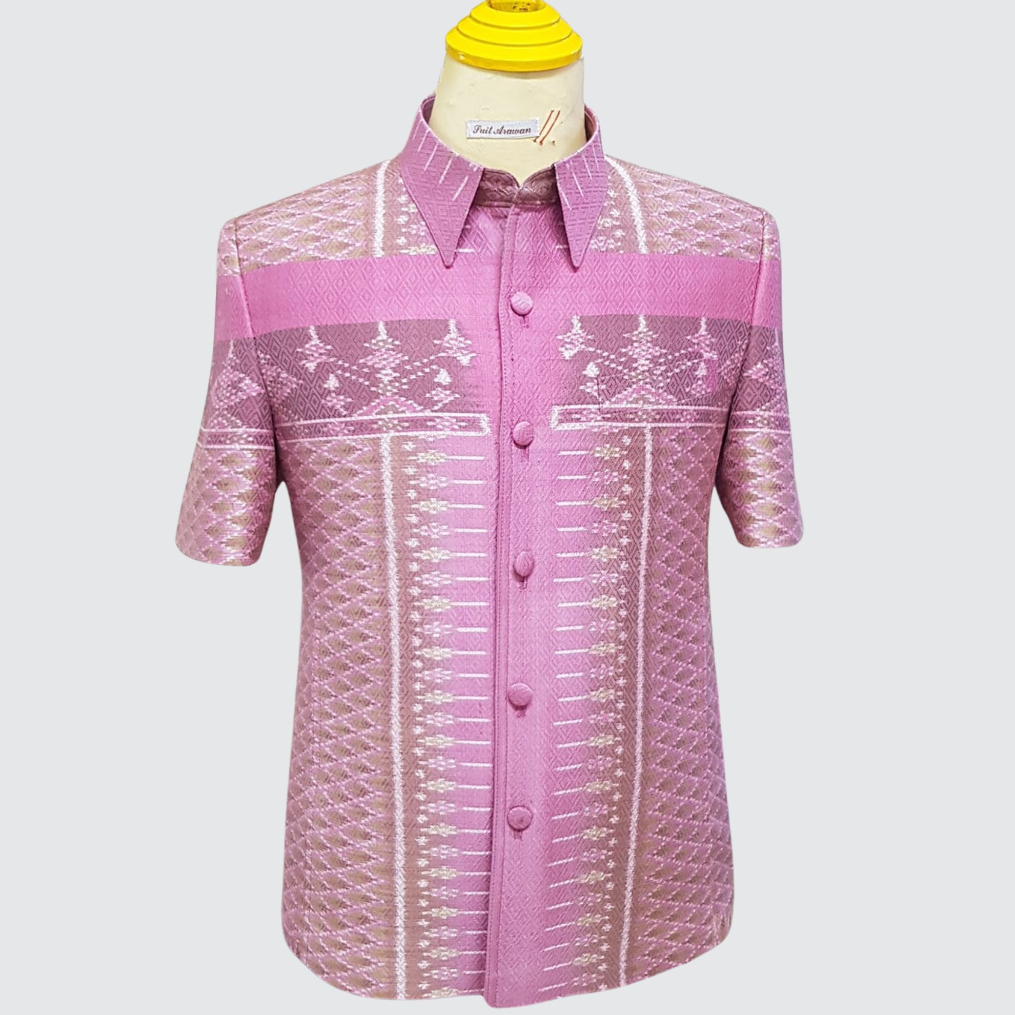 เสื้อสูทซาฟารี แขนสั้น ไหมมัดหมี่6ตะกอ สีธรรมชาติ| ตัดเย็บตามรูปร่าง | เลือกสีผ้า ส่งไซส์ได้