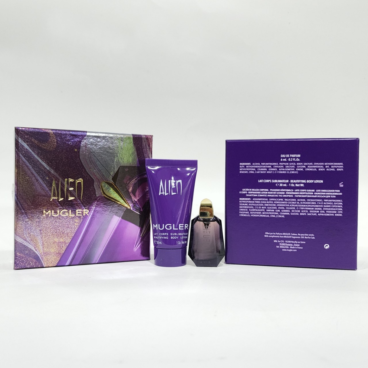 น้ำหอมจิ๋วมินิ Thierry Mugler Alien EAU DE PARFUM Set เซ็ตมินิมาใหม่ 6ML + Body Lotion 30ML แบบแต้มมีกล่องกล่องไม่สวย