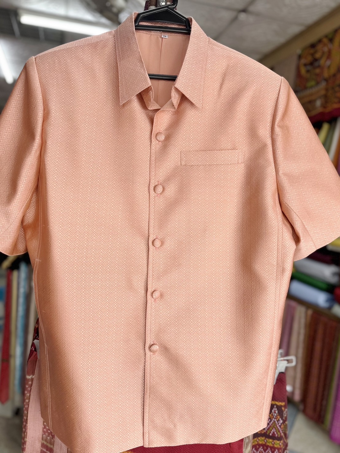 เสื้อซาฟารี คอปก ยกดอกลูกแก้ว ไซส์ XL สีน้ำตาลโอลโรส รหัส DT-0807681