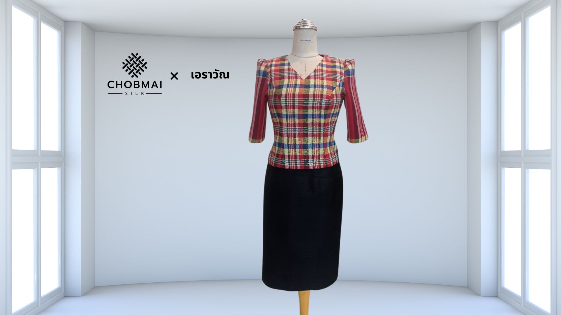 แบบตัดชุด แยกชิ้น เสื้อ+กระโปรง ผ้าไหม (ไม่รวมผ้า) chobmai x ARW รหัส CUT-ARW0213691