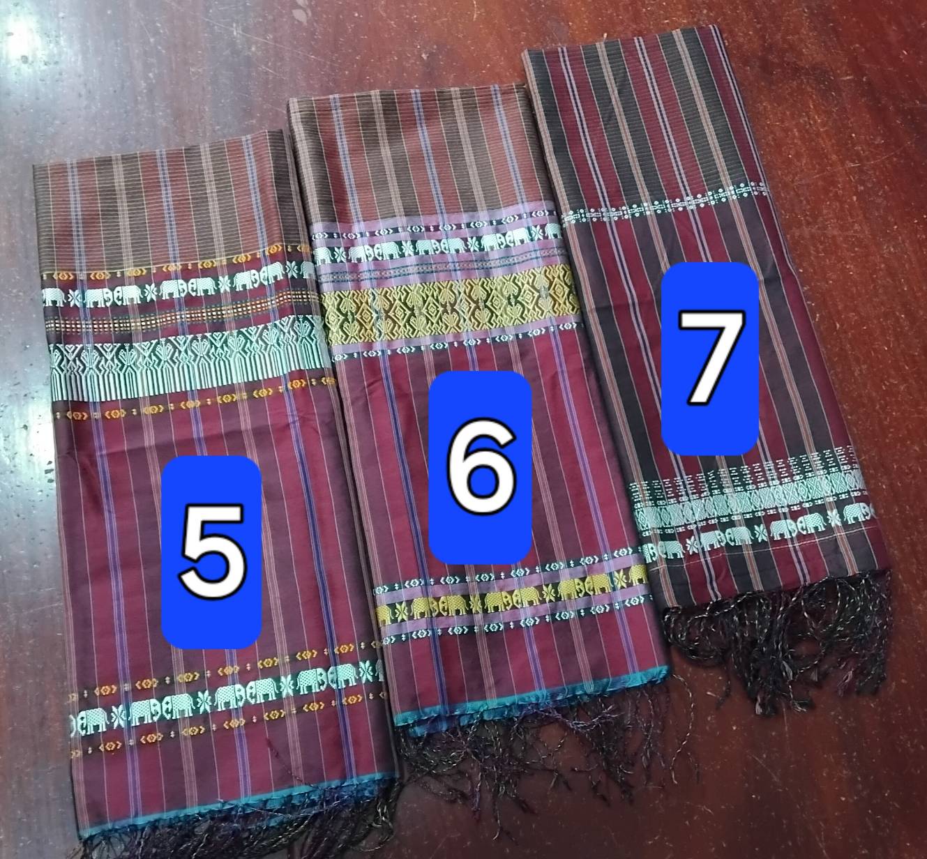 ผ้าขาวม้า ไหมแท้ ยกขิดไหมลายช้าง มีชายครุย ขนาด 65X200ซม. เลือกหมายเลข รหัส R4E-NY-1006681