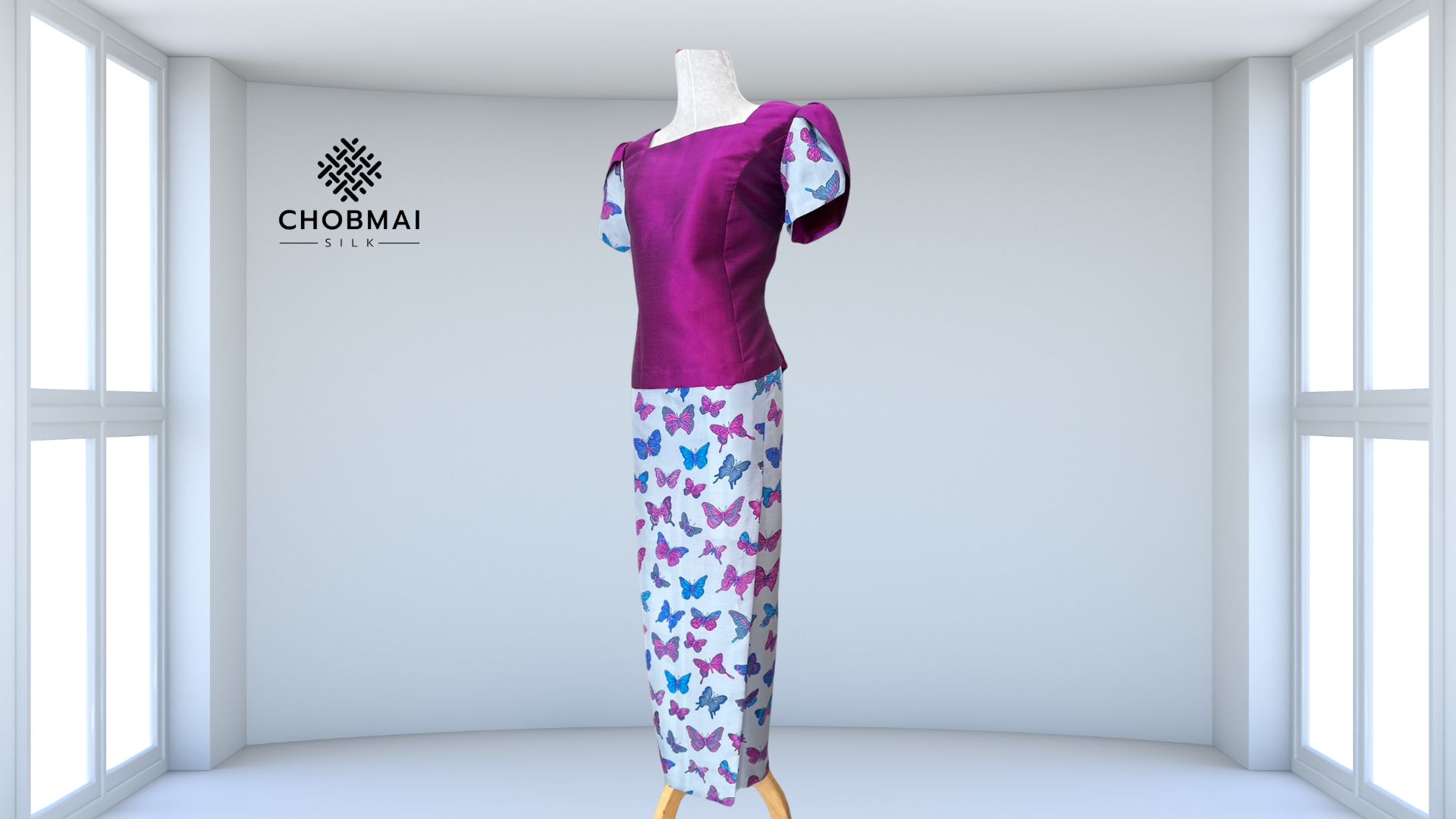 แบบตัดชุด แยกชิ้น เสื้อ+กระโปรง ผ้าไหม (ไม่รวมผ้า) รหัส CUT-ST01116614