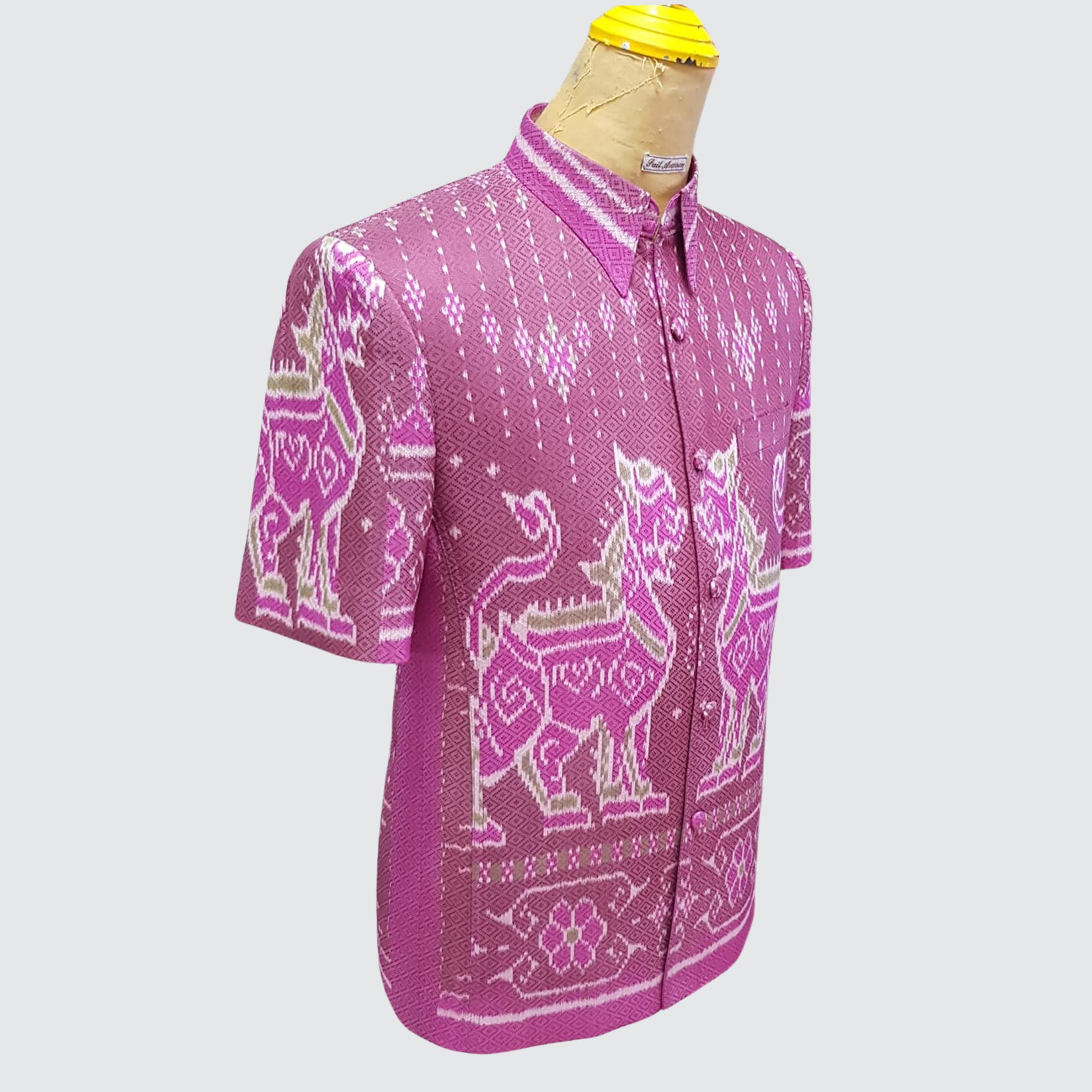 เสื้อสูทซาฟารี แขนสั้น ไหมมัดหมี่6ตะกอ ลายสัตว์มงคล| ตัดเย็บตามรูปร่าง | เลือกสีผ้า ส่งไซส์ได้