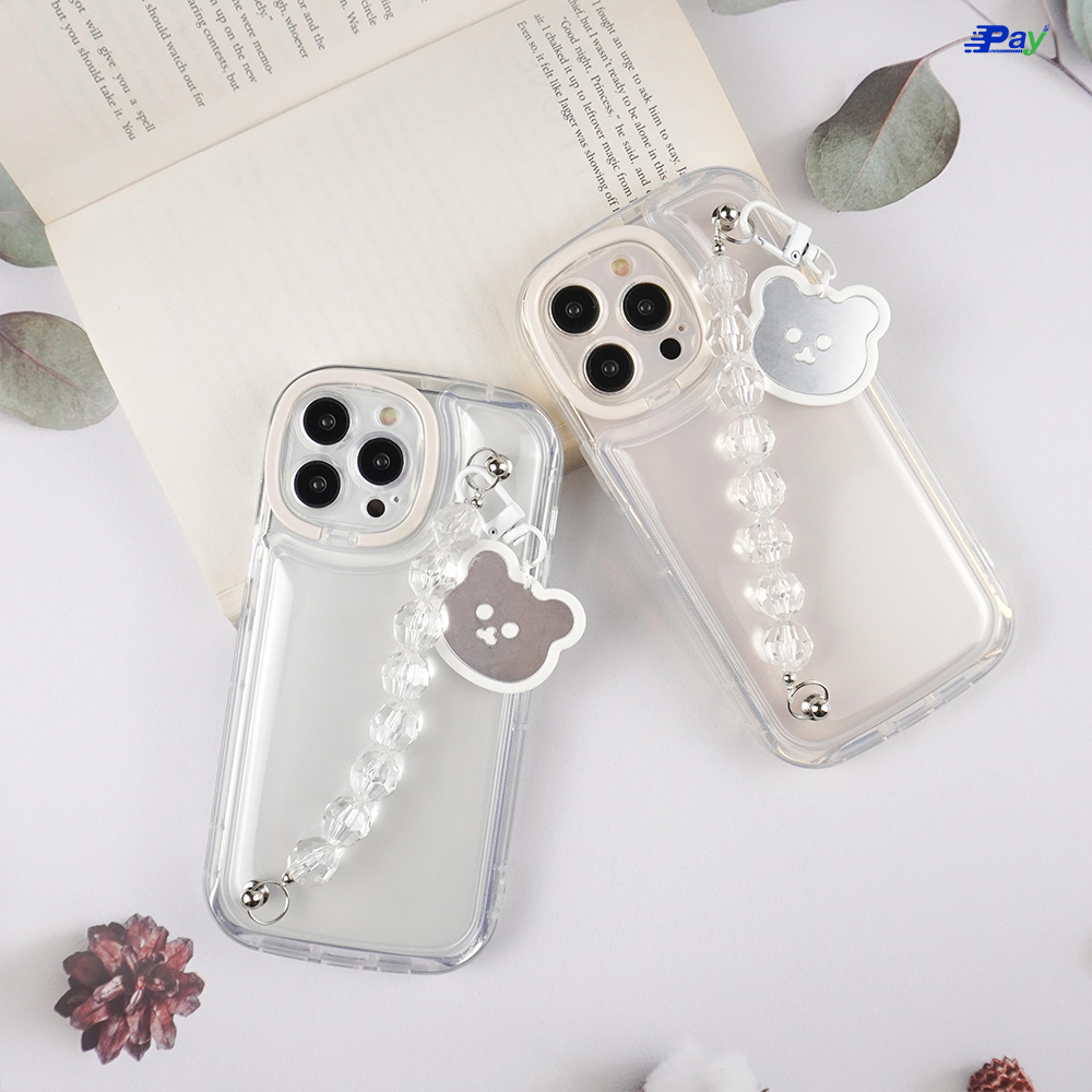 เคสโทรศัพท์ iPhone เคสใส พร้อมสายคล้องมือลูกปัด ตั้งได้ สำหรับ14ProMax/13ProMax/11