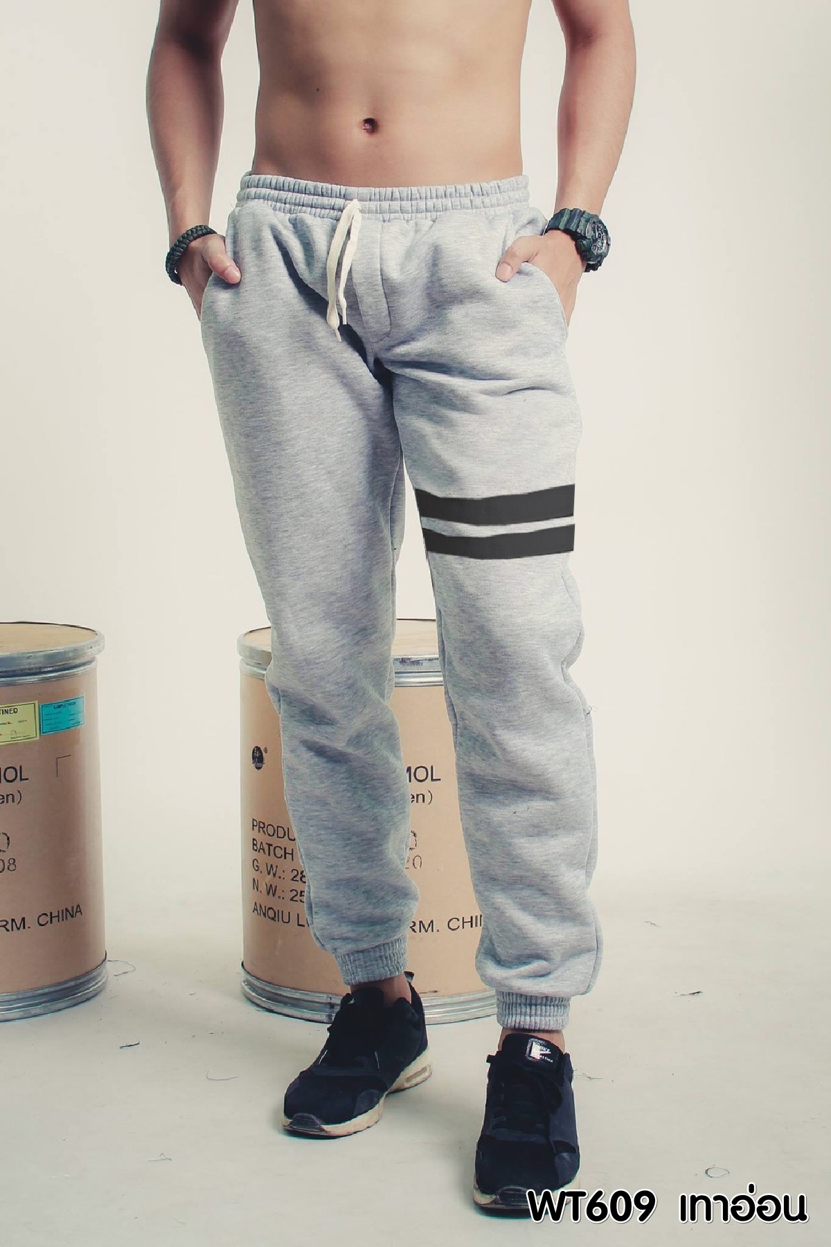 กางเกง jogger ขาจั๊ม ผ้าวอร์ม สี 609 เทาอ่อน