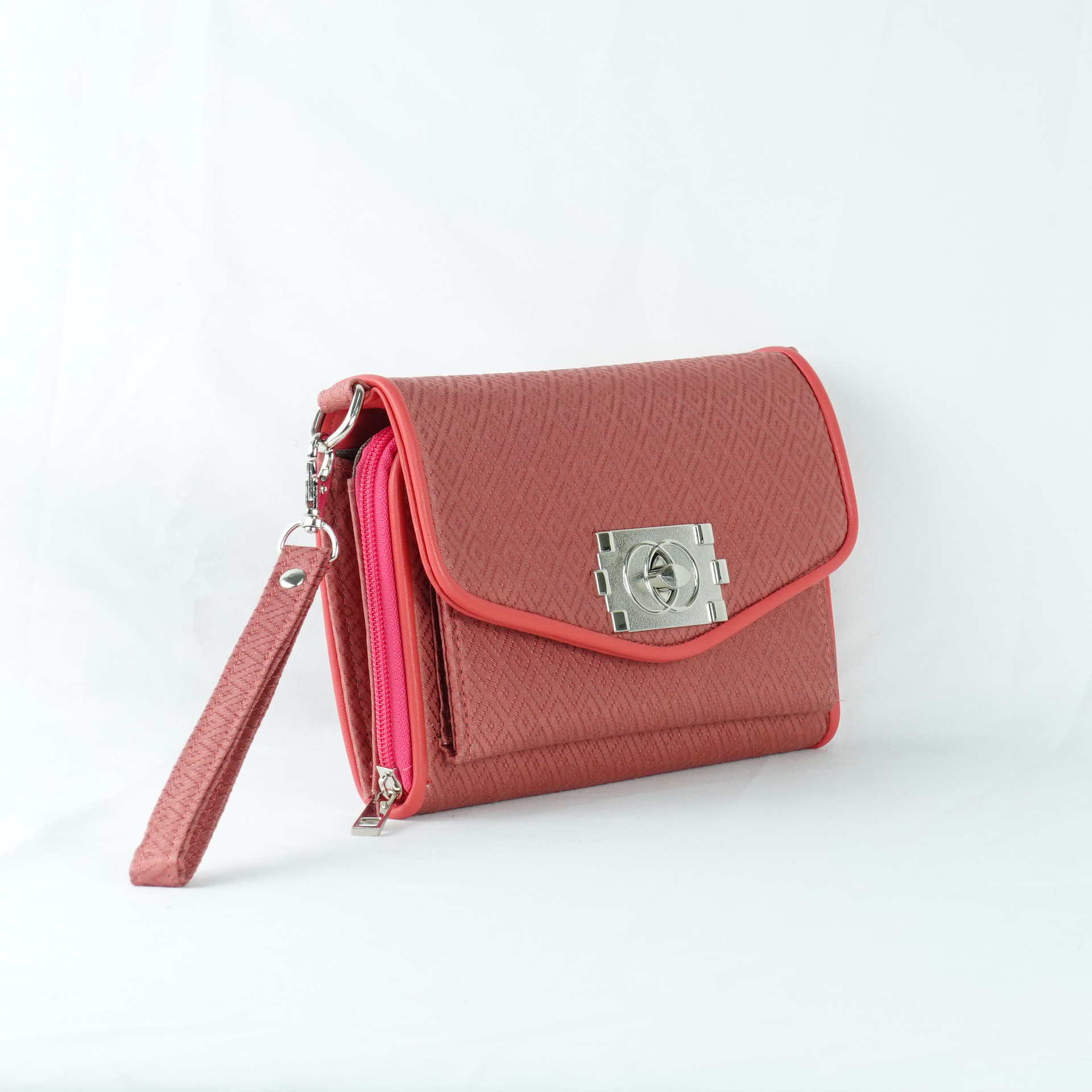 กระเป๋าถือไหมแท้ทรงคลัทช์ พร้อมสายสะพาย ขนาด 15x20ซม.สีชมพูพีชอมส้ม รหัส GO-TT-060568168