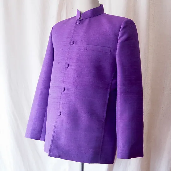 เสื้อสูทคอพระราชทาน แขนยาว ไหมแท้ สีม่วง รหัส DM-CT-102705