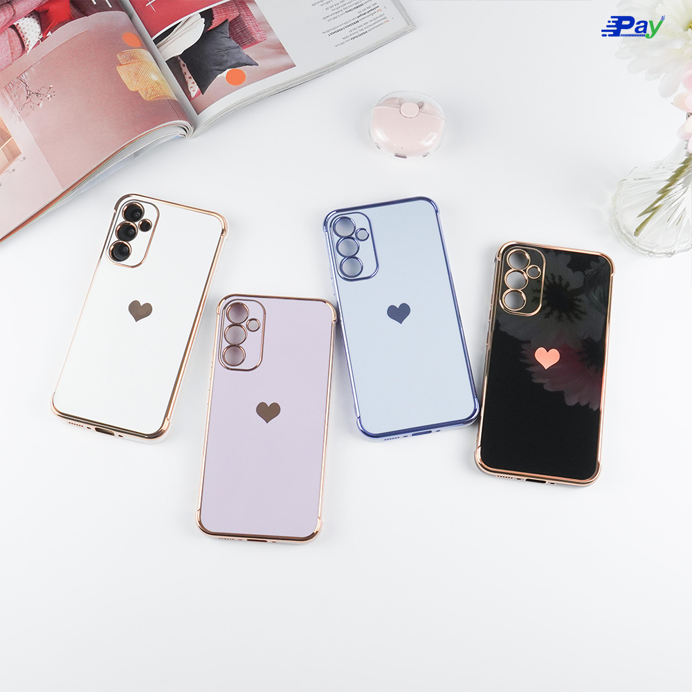 เคสโทรศัพท์ Samsung Stuff เคสซัมซุง ลายหัวใจ ขอบสีโครเมี่ยม แบบอ่อน สำหรับ SS A54/A34/A14
